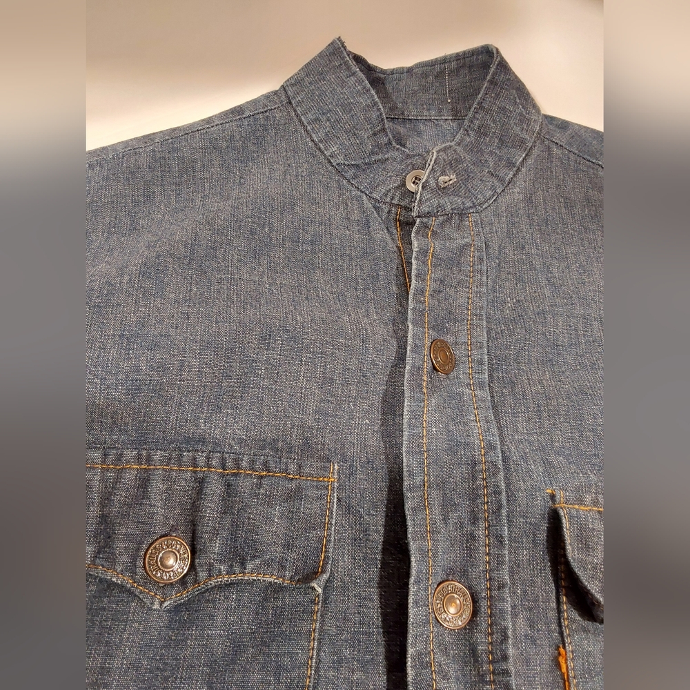 Vintage 1970s Levi’s Big E Denim Shirt Orange Tab Size M Made in USA - Picture 6 of 15